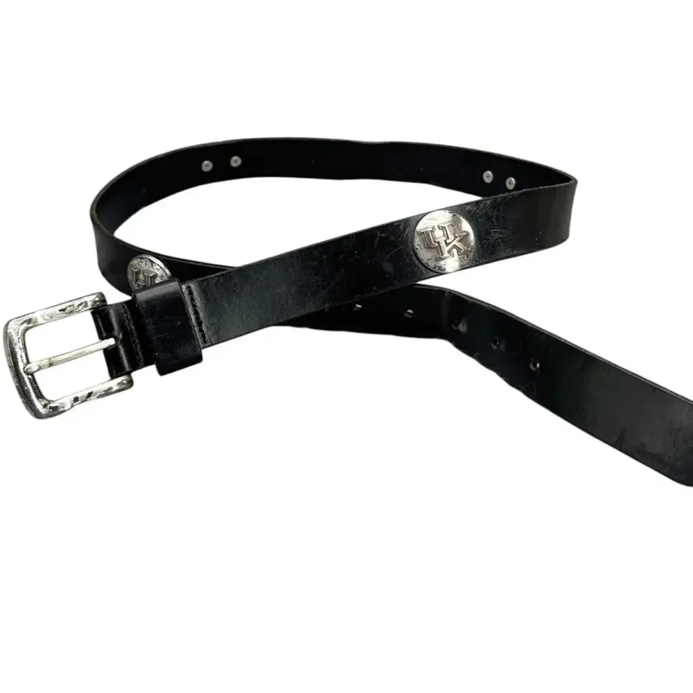 University of Kentucky Wildcats Black Leather Silver Logo Buckle Belt Men 36